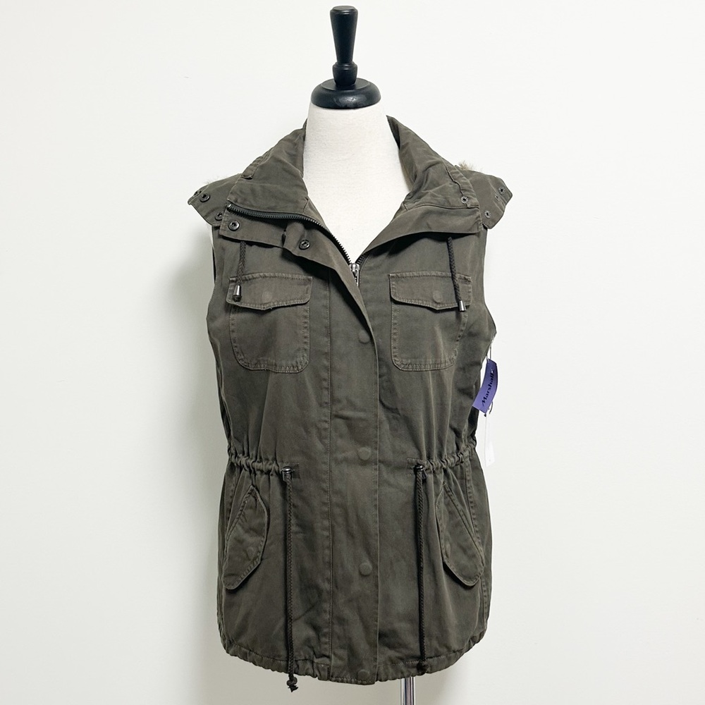 Velvet Graham Spencer Odesa Army Green Faux Fur Removable Hood Vest NWT Medium
